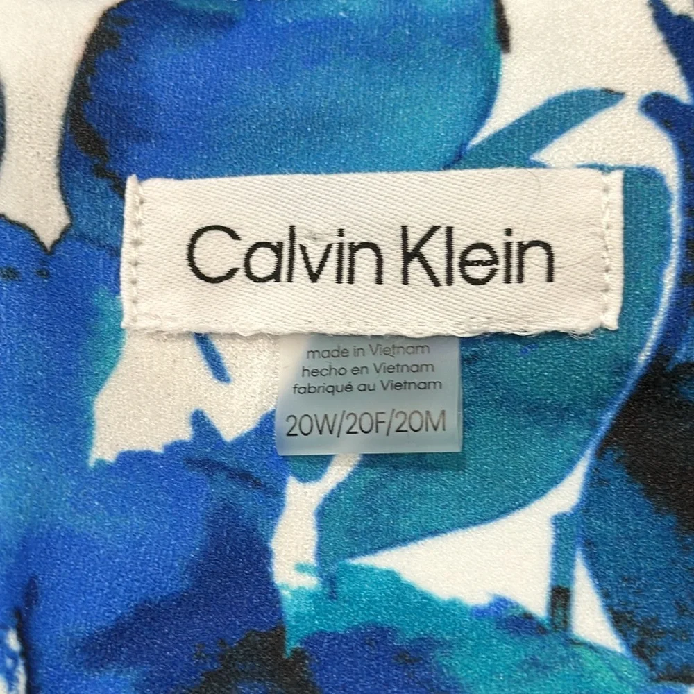 Calvin‎ Klein Women’s Short Sleeve Belted Blue Floral  Ruffle Hem Dress 20W NEW